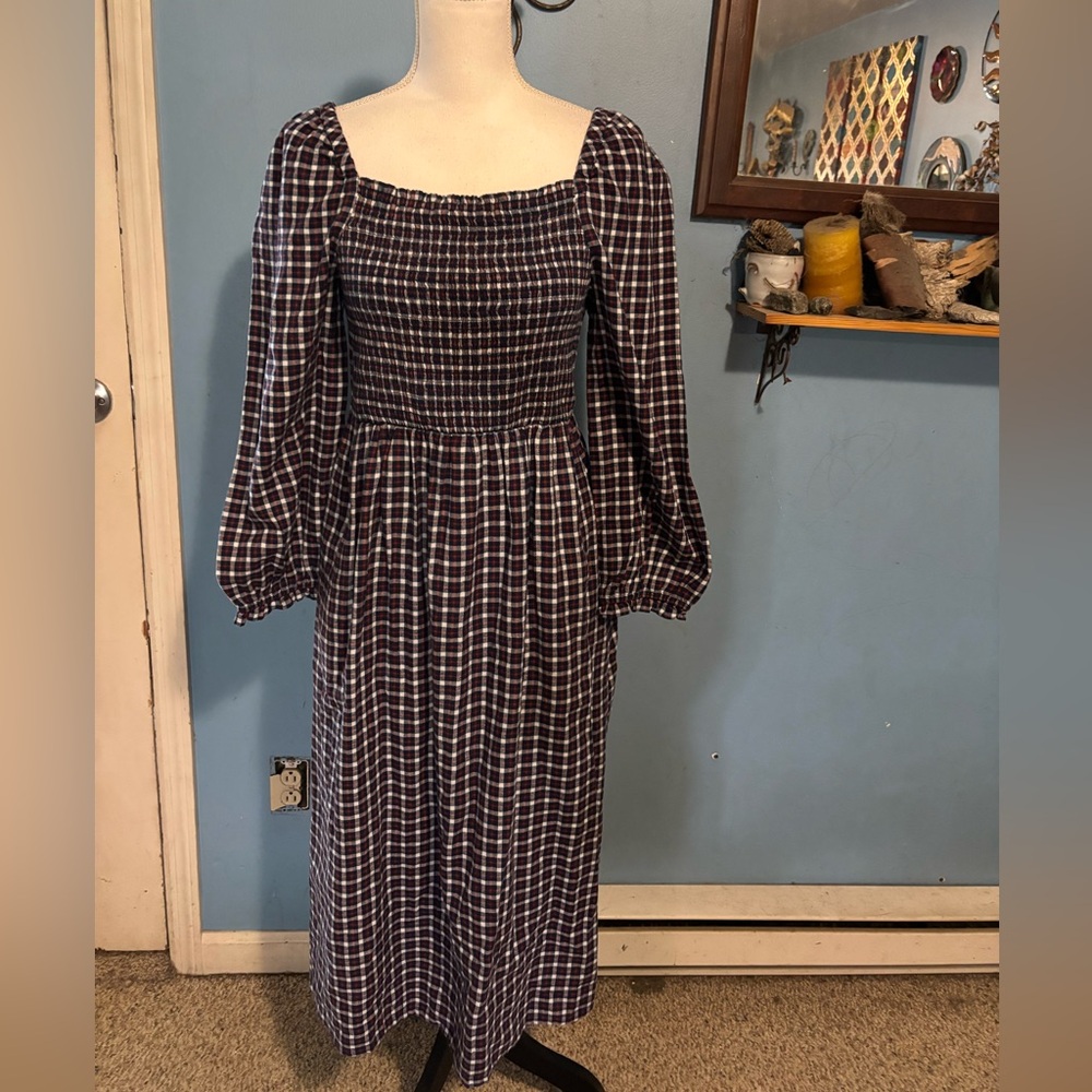 J.Crew, Re-Imagined, Smocked, Plaid Flannel, MIDI Dress